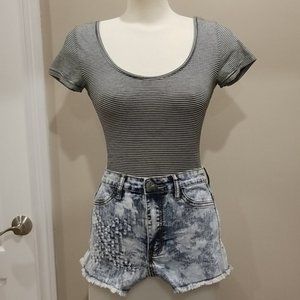 High Rise Acid Wash Stretchy Denim Shorts